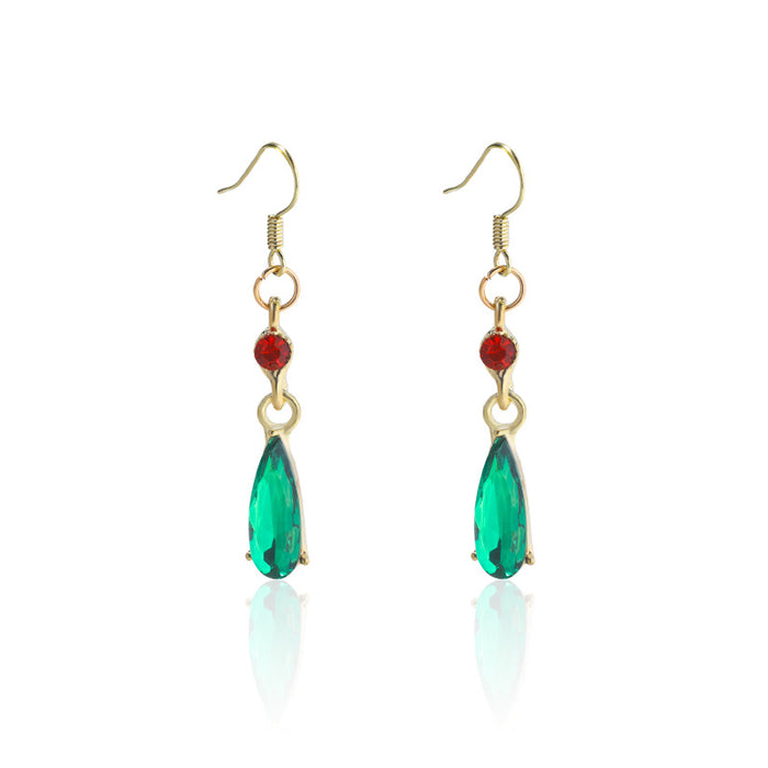 Wholesale Anime Ruby and Emerald Water Drop Pendant Earrings-JDC-ES-Dingy008