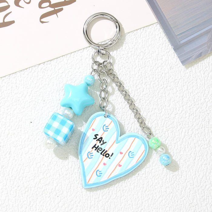 Wholesale Acrylic Heart Star Keychain Pendant Handmade Beaded Bag Charm Trendy Car Key Accessory Gift