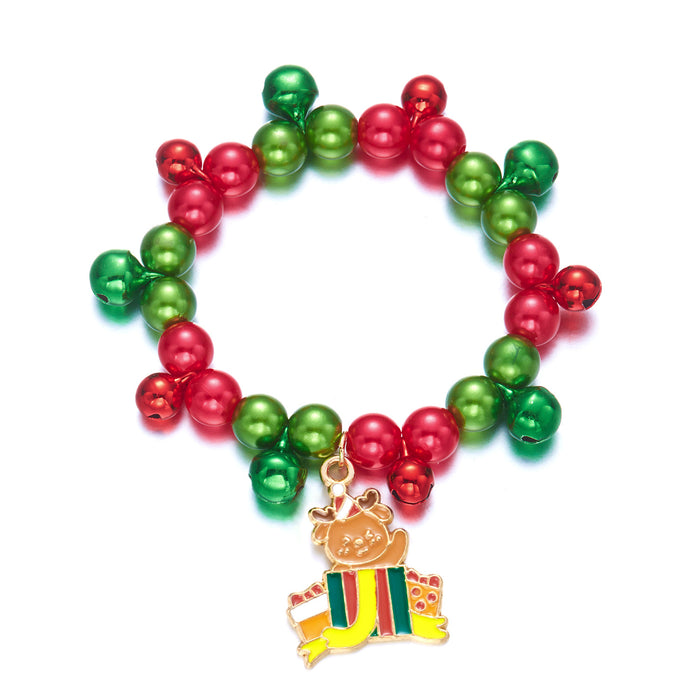 Wholesale Christmas Beaded Bracelet Tree Elk Pendant Zinc Alloy Elastic Jewelry Accessory for Party