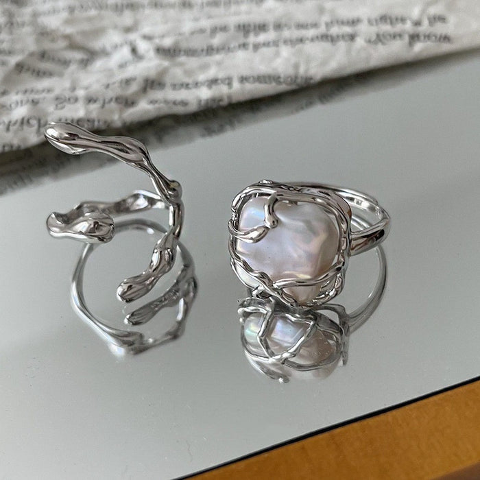 Wholesale Retro pearl ring, female personality trend, square opening ring, personality temperament, index finger