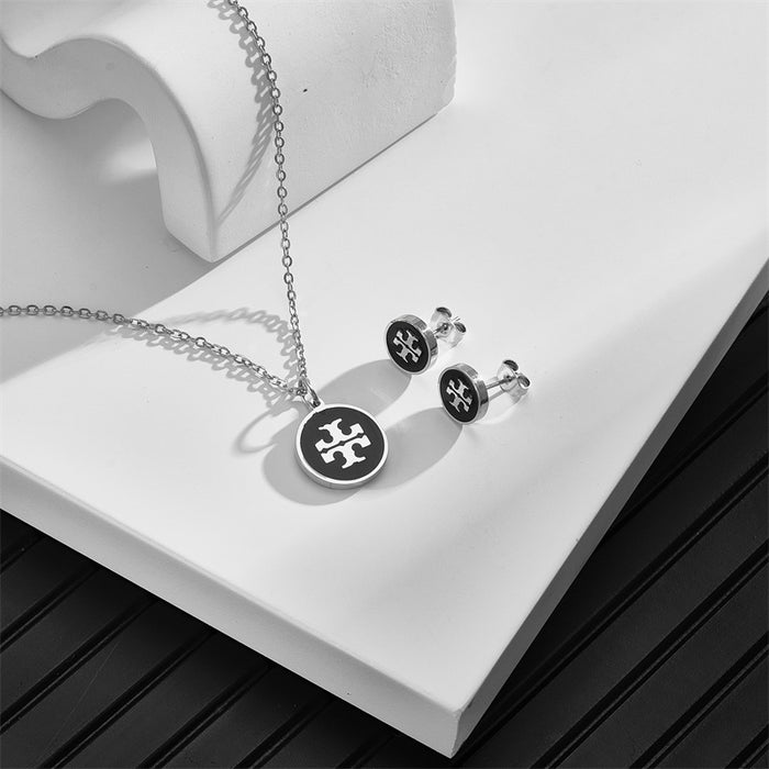 Wholesale Stainless steel earrings necklace with simple engraved letters jewelry