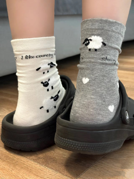 Wholesale Illustration trend cute pile socks cotton socks new product cartoon flocking mid tube socks