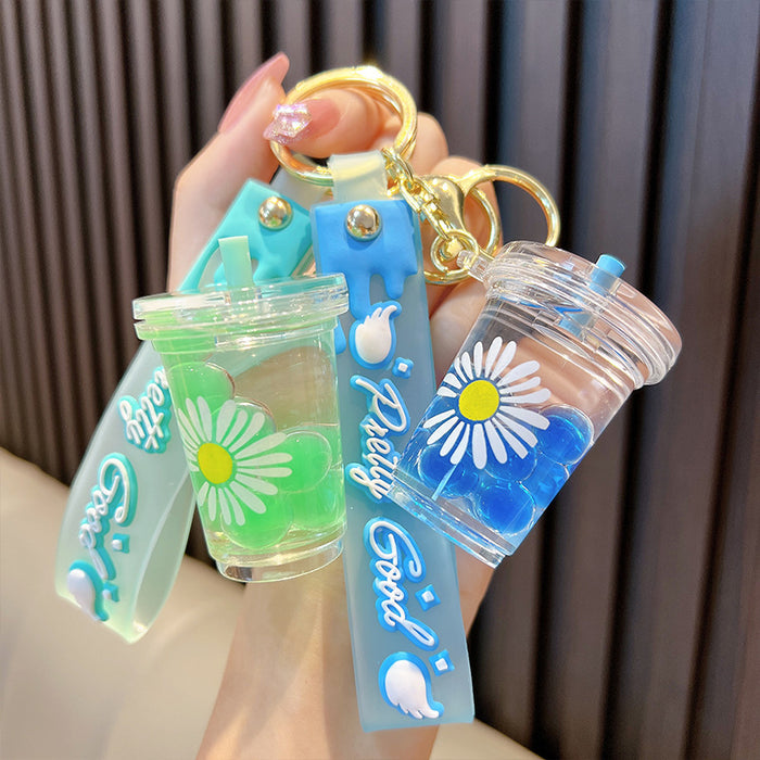 Wholesale Acrylic Daisy Oil Milk Tea Cup Keychain JDC-KC-WoA031