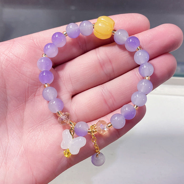 Wholesale Butterfly Bow Glass Bead Bracelet for Kids Trendy Jewelry Accessory MOQ≥3