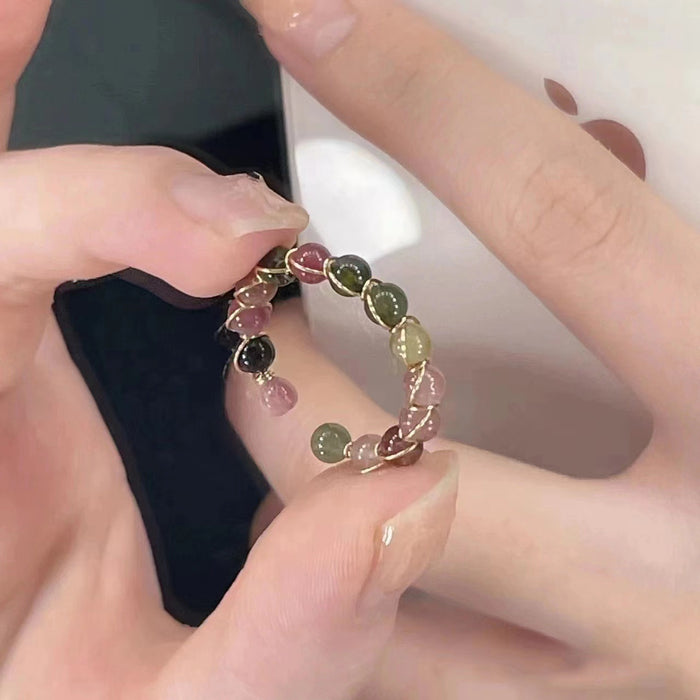 Wholesale Explosive opening ring, light luxury niche design, index finger ring, retro colored crystal bead ring