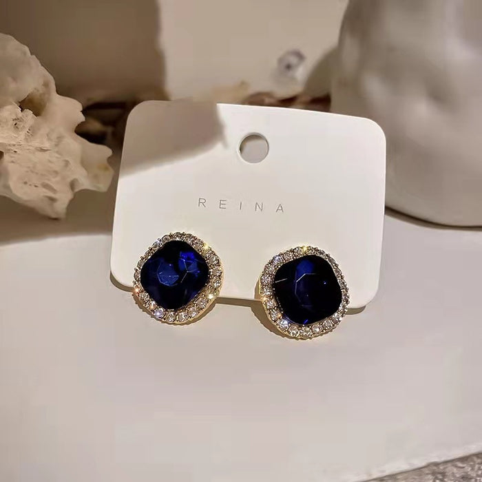 Wholesale Advanced blue crystal earrings with fashionable temperament, versatile silver needle earrings, new trendy earrings