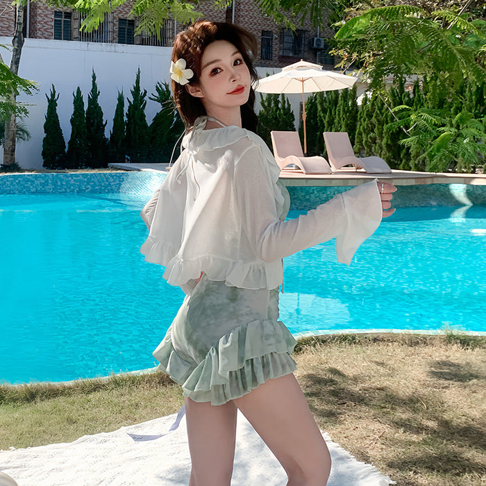 Wholesale Retro lace swimsuit with long sleeved cover, sun protection, soaking and warm vacation swimsuit