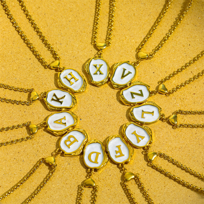 Wholesale Gold Plated Titanium Steel 3D Drip Oil Alphabet Pendant Necklace Summer Beach Initial Sweater Chain