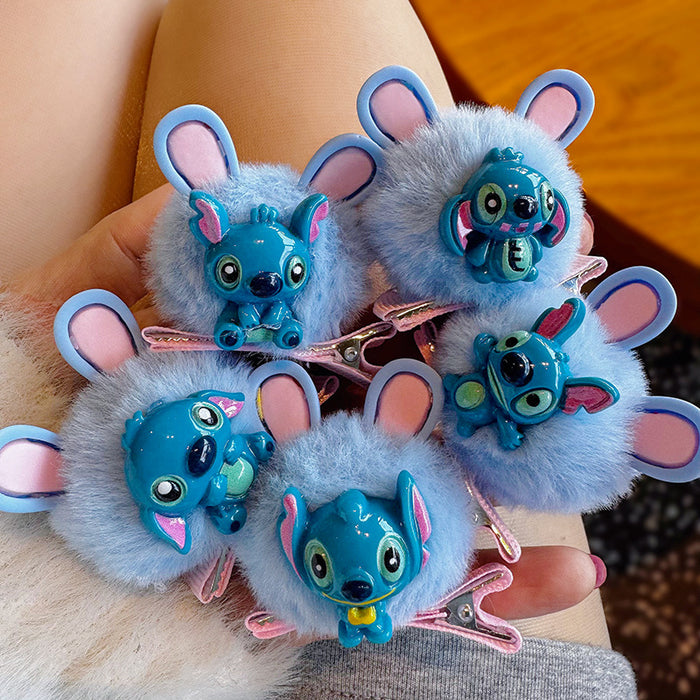 Wholesale 5pcs Cute Plush Alien Puppy Grab Clip Back of Head Hair Cartoon Hairpin Girl Hair Accessories All-match Hairpin