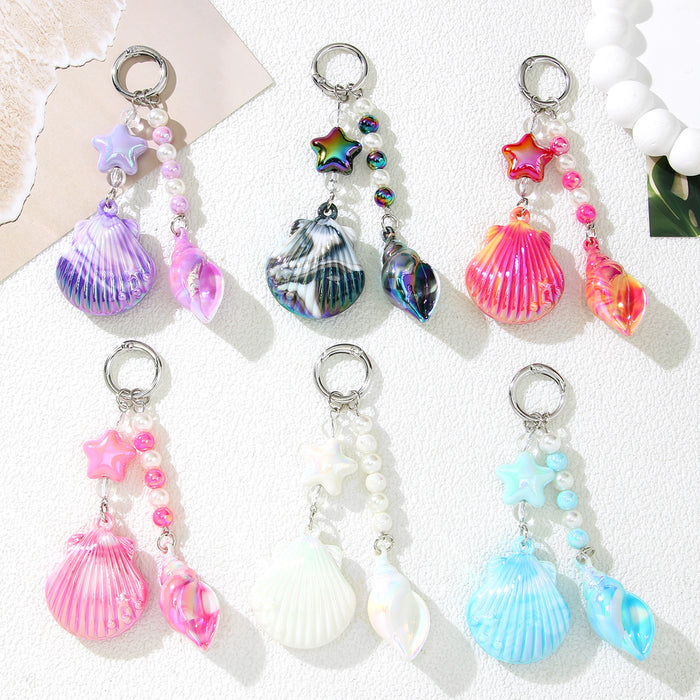 Wholesale Ocean Dream Seashell Keychain Acrylic Blue Cute Fashion Accessory Gift MOQ≥2