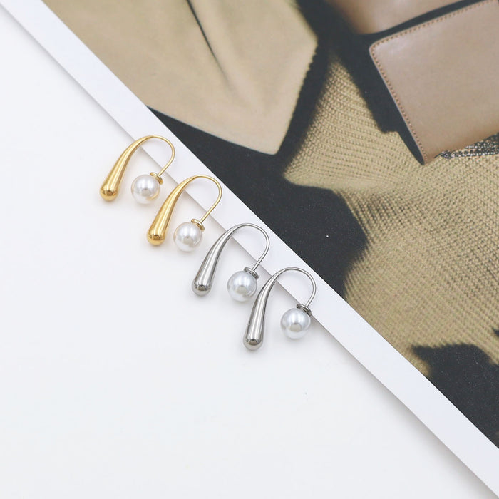 Wholesale Titanium Steel Geometric Water Drop Pearl Earrings