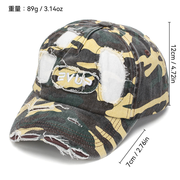 Wholesale Stylish Camouflage Torn Baseball Cap Sun Protection Embroidered Curved Brim Casual Hat for Men Women