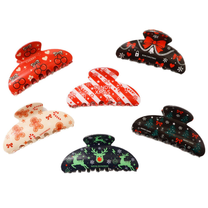 Wholesale PVC Christmas Claw Hair Clip Gingerbread Man Reindeer Design Women Everyday Styling Gift
