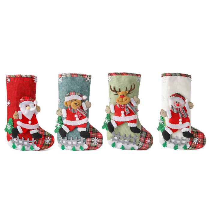 Wholesale Linen Christmas Stocking Fence Christmas Gift Bag Christmas Tree Ornament Candy Bag Ornament