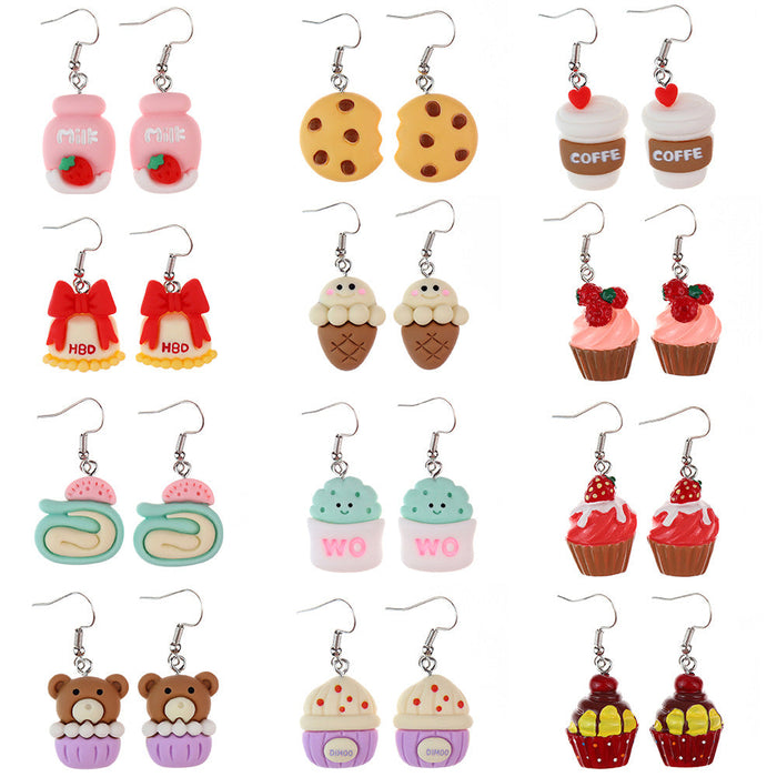 Wholesale Cartoon Simulation Dessert Food Play Earrings JDC-NS-NiQing008