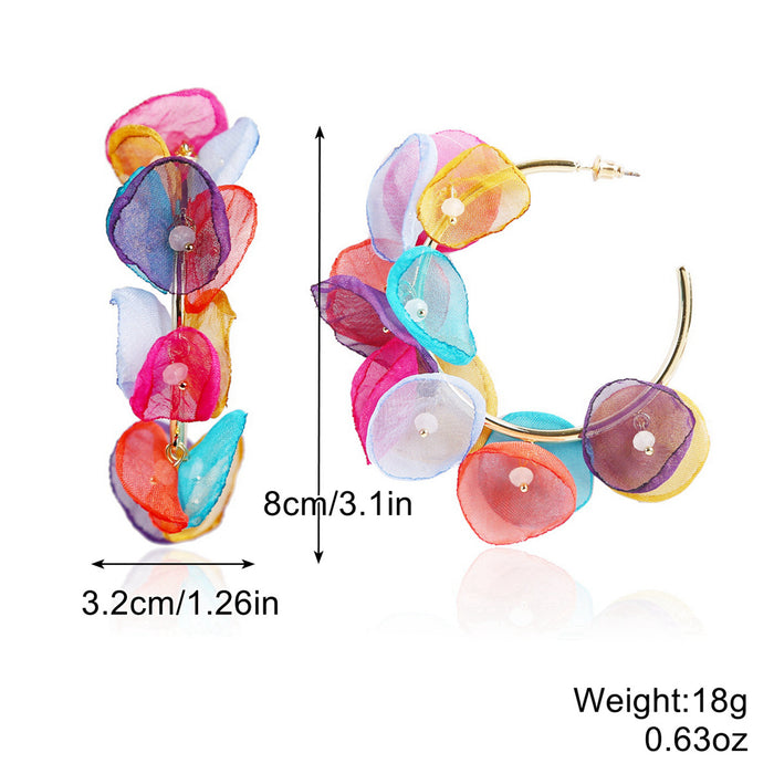 Wholesale Exaggerated flower tassel earrings, personalized earrings, temperament long fabric earrings, red flower earrings