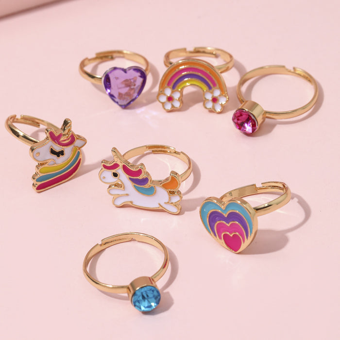 Wholesale Children's Ring Alloy Girls' Ring Princess Cartoon Cute Unicorn Crystal Ring