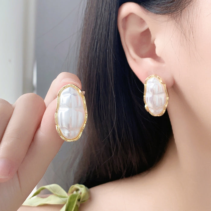 Wholesale Pearl earrings, retro geometric temperament, niche personality, exaggerated earrings, earrings