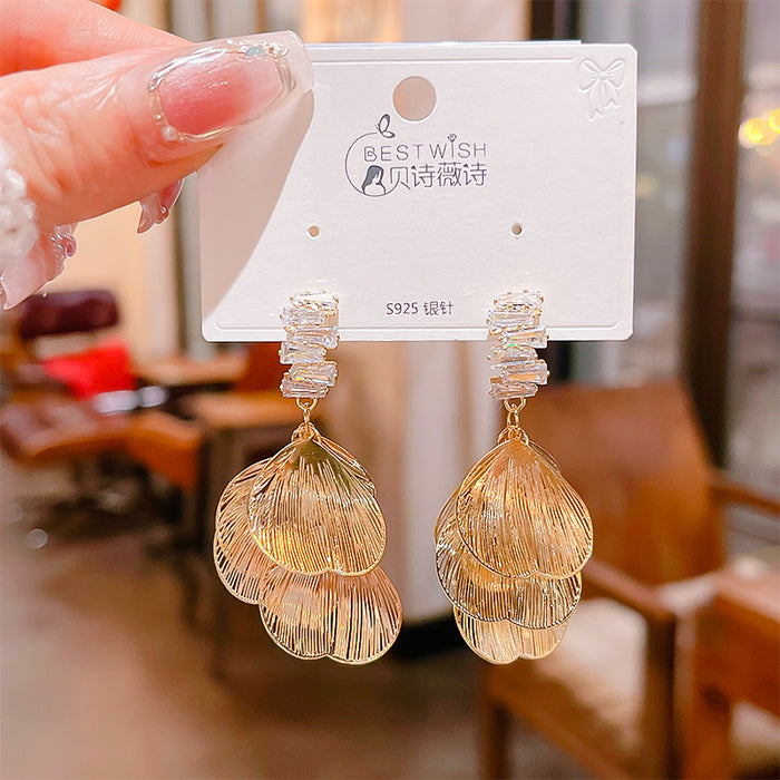 Wholesale Large Petal Zircon Earrings Women's Niche High-end Fashion Earrings