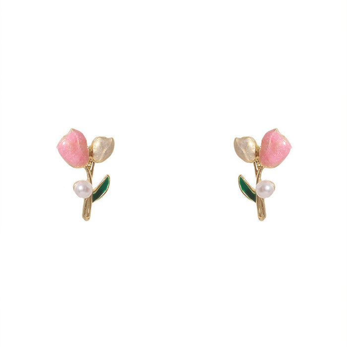Wholesale Tulip pearl earrings, niche design, high-end new cute earrings, unique and versatile