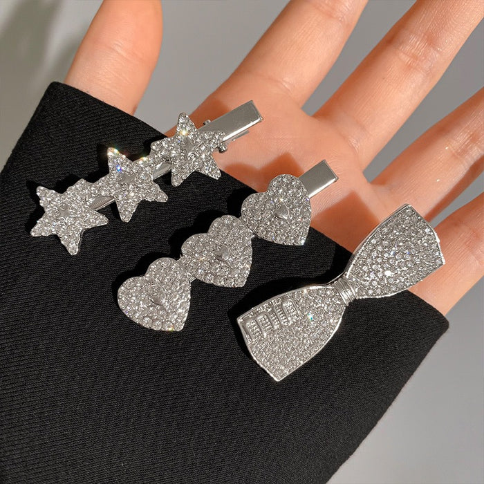 Wholesale  rhinestone star hairpin female bow love side clip duckbill clip forehead bangs clip simple hairpin head