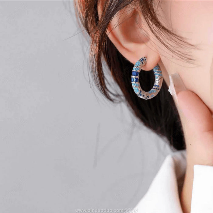 Wholesale Women's Bohemian Style Blue Enamel Earrings