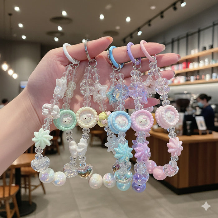 Wholesale Cartoon Cat Bowknot Short Beaded Keychain