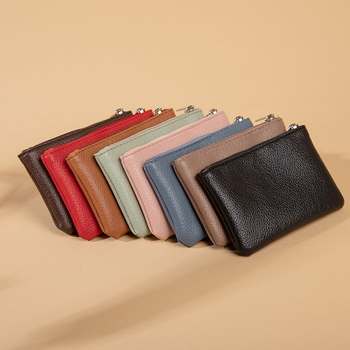 Wholesale Litchi Grain Zipper Coin Purse Ultra-thin Short Card Holder Key Storage Bag Unisex Cropped Women's Wallet