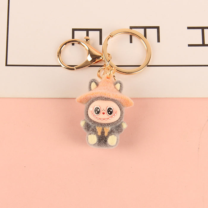Wholesale Hat-wearing flocked cartoon character keychain
