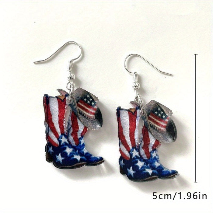 Wholesale Double Sided Acrylic USA Flag Boots Earrings Patriotic Fashion Jewelry Accessory MOQ≥2