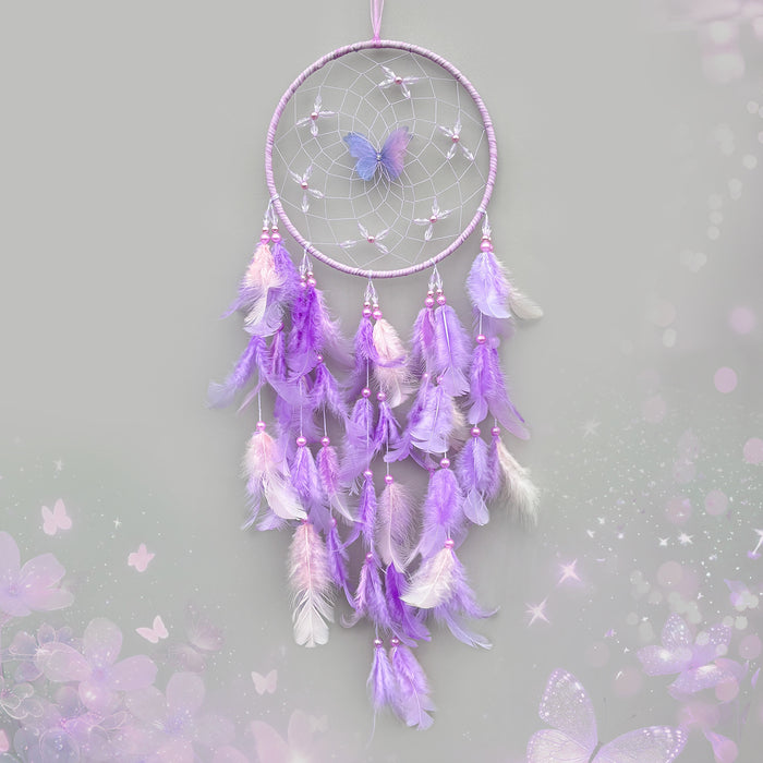 Wholesale Handmade Dreamcatcher Wind Chime Pink Butterfly Flower Rooster Feather Home Decor MOQ≥2