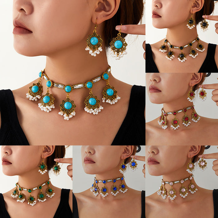 Wholesale Bohemian Ethnic Style Turquoise Necklace and Earrings