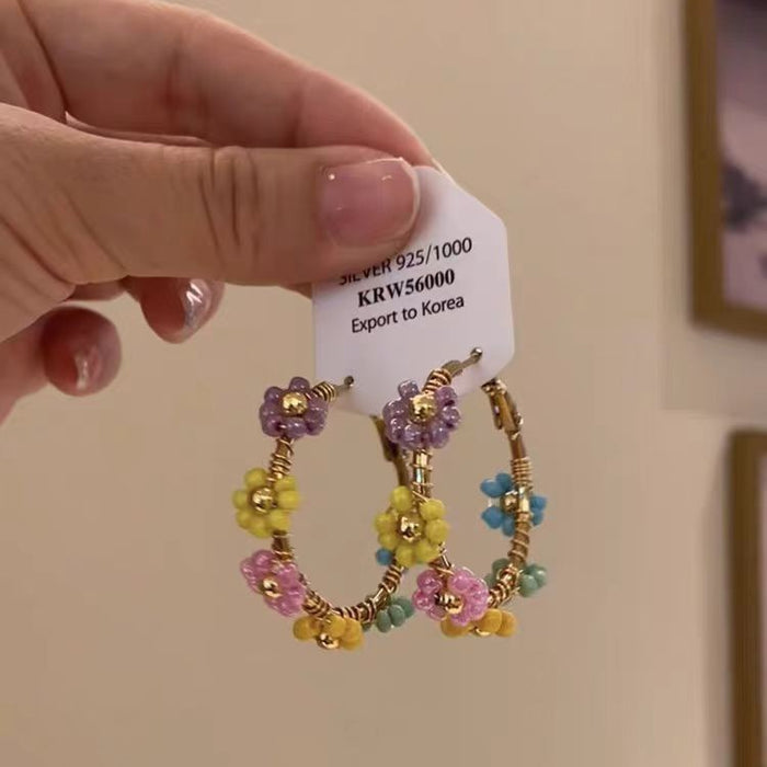 Wholesale Small niche design, colorful flower wreath earrings, fashionable personality, versatile and exquisite high-end earrings and earrings