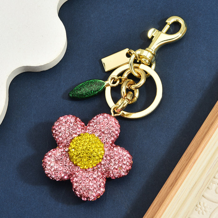 Wholesale Metal Full Diamond Sunflower Flower Bag Charm Keychain Pendant Trendy Jewelry Accessory