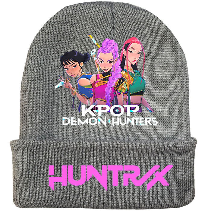 Wholesale Kpop Knitted hat fashion curled brim beanie printed