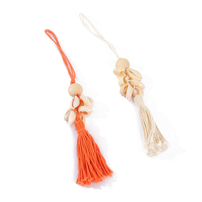 Wholesale Natural Shell Wood Beads Cotton Tassel Keychain JDC-KC-ZhenZhen003