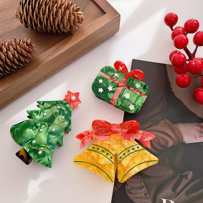 Wholesale Medium Red Christmas Bell Acetate Shark Clip With Pearl For Party Gift