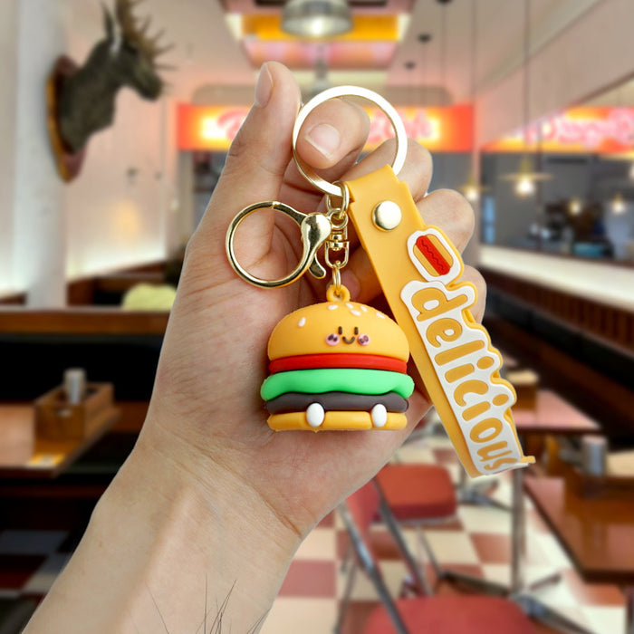 Wholesale Cartoon Simulation French Fries Burger Silicone Doll Keychain JDC-KC-Yexiang003