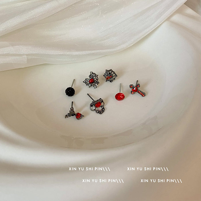 Wholesale Niche design spider diamond cross, heart chain, earring, personalized, versatile, high-end feeling earring