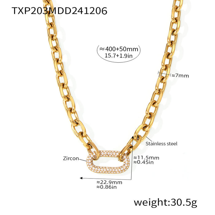 Wholesale Square Sugar Stainless Steel Gold Plated Horseshoe Buckle Zircon Necklace Bracelet Jewelry Set for Female Heavy Industry