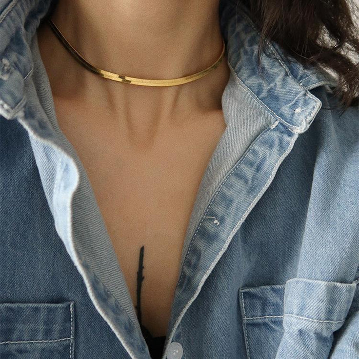 Wholesale Personality Trendy Cold Wind Wide Flat Thin Stacked Collarbone Necklace Titanium Steel