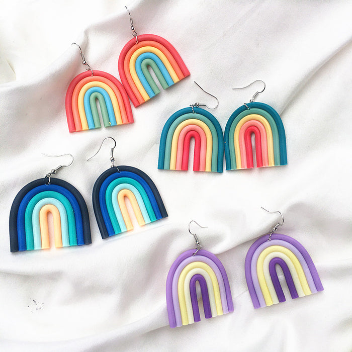 Wholesale U-shaped Rainbow Color Polymer Clay Earrings JDC-ES-TengC002