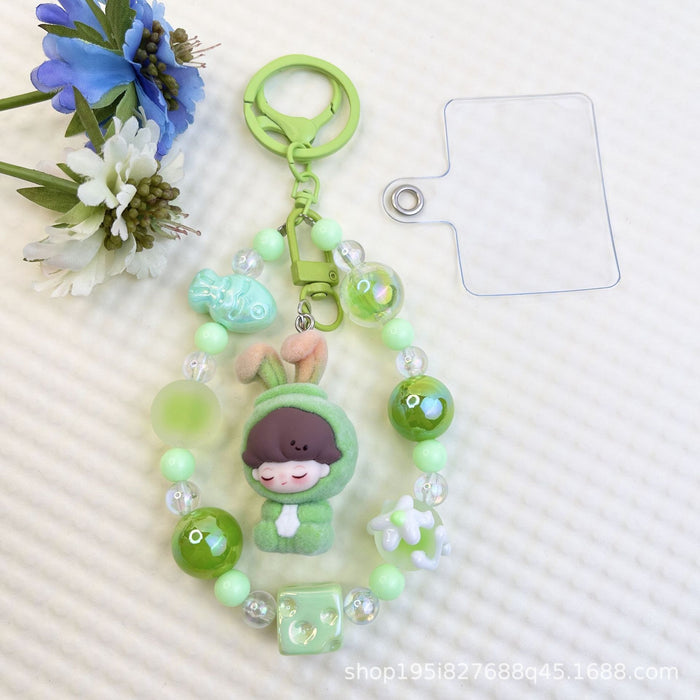 Wholesale Flocked kitten fun girly colorful beaded mobile phone chain keychain bag doll pendant accessories