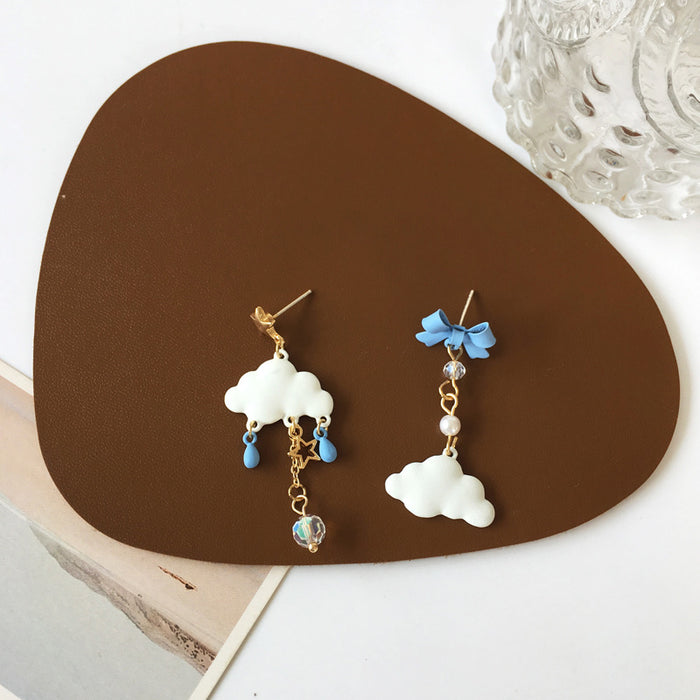 Wholesale Asymmetric bow long earrings with cute ear clips and no ear holes