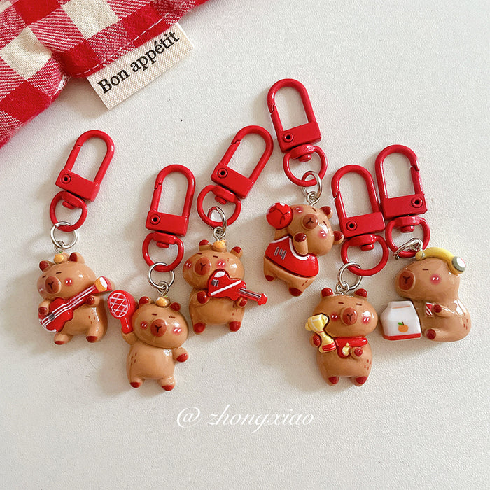 Wholesale Cute keychain pendant cartoon capybara backpack hanging accessory with accessories