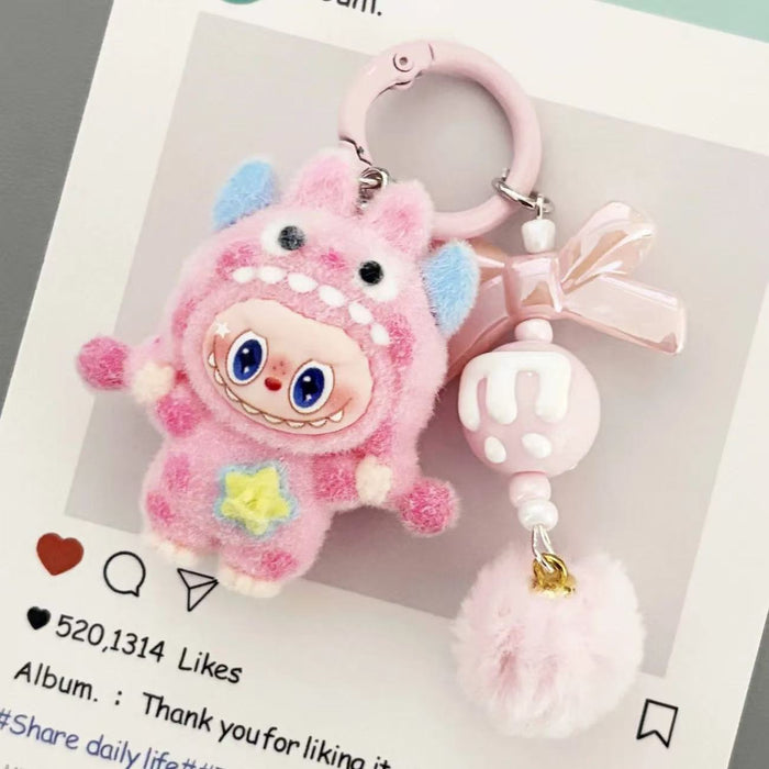 Wholesale Flocked Polka Dot Monster PVC Bag Charm Keychain Decorative Gift For Students