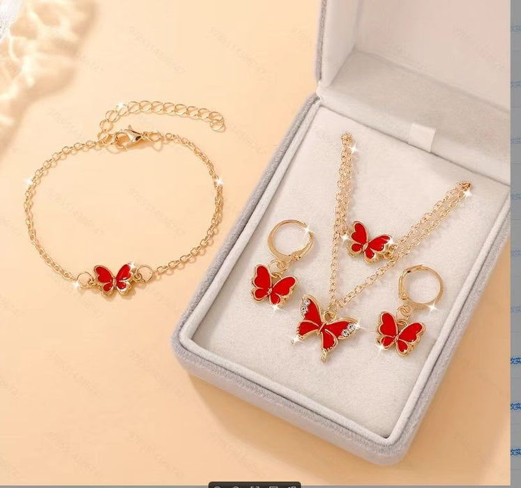 Wholesale Kids Butterfly Animal Jewelry Set Alloy Pearl Earrings Bracelet Necklace