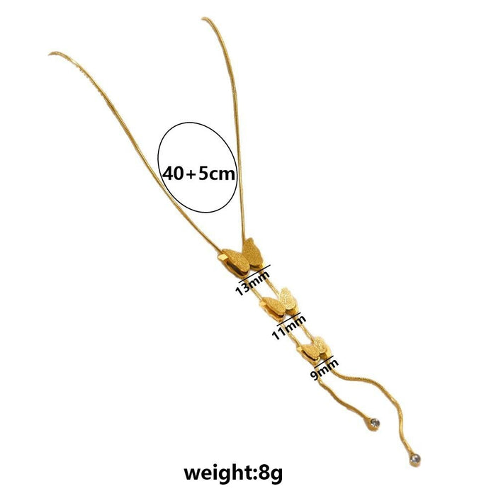 Wholesale Full body titanium steel three-dimensional tassel butterfly pendant titanium steel necklace versatile fashion long style collarbone chain accessory