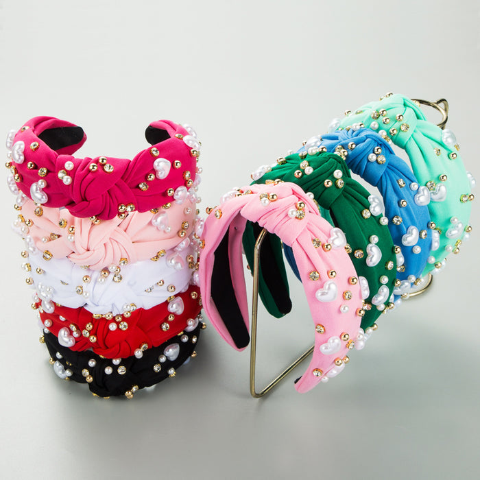 Wholesale Valentine' s Day Heart-Shaped Pearl Wide Headband