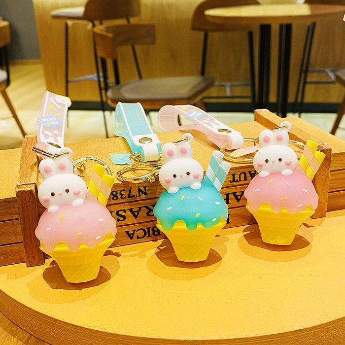 Wholesale Creative Cartoon Cute Ice Cream Bunny Resin Doll Keychain JDC-KC-XingLao010